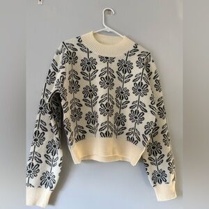 &Merci Floral Darcy Patterned Cream Beige Black Hippie Boho Mockneck Sweater S M